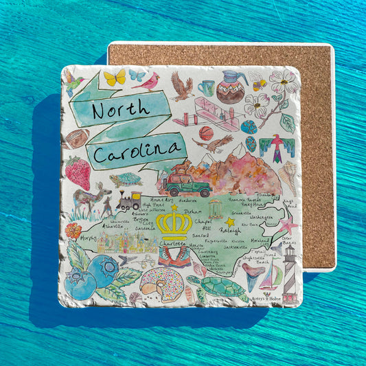 North Carolina State Icons Map Tumbled Stone Trivet