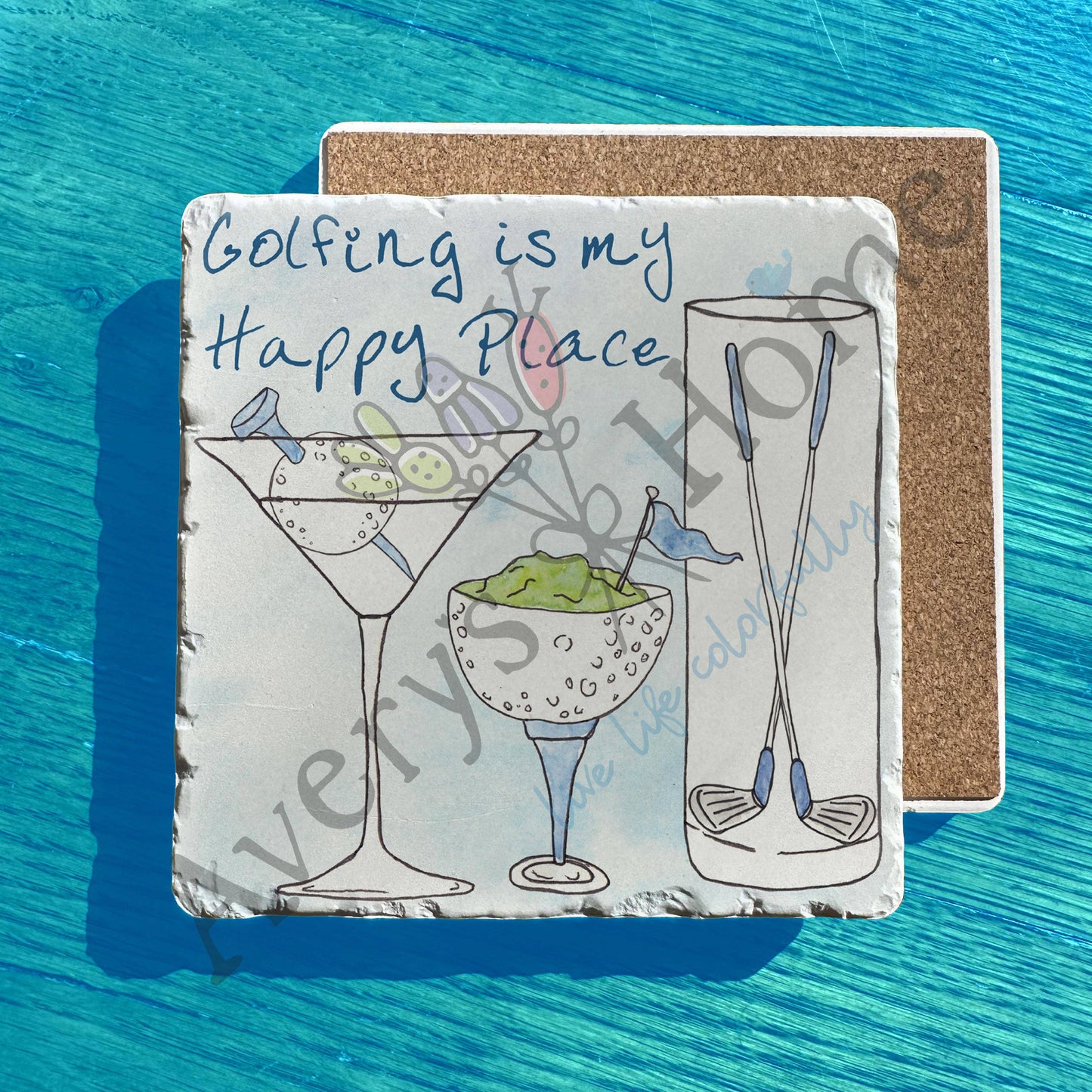 Golfing is my Happy Place Martini Tumbled Stone Trivet