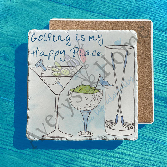 Golfing is my Happy Place Martini Tumbled Stone Trivet