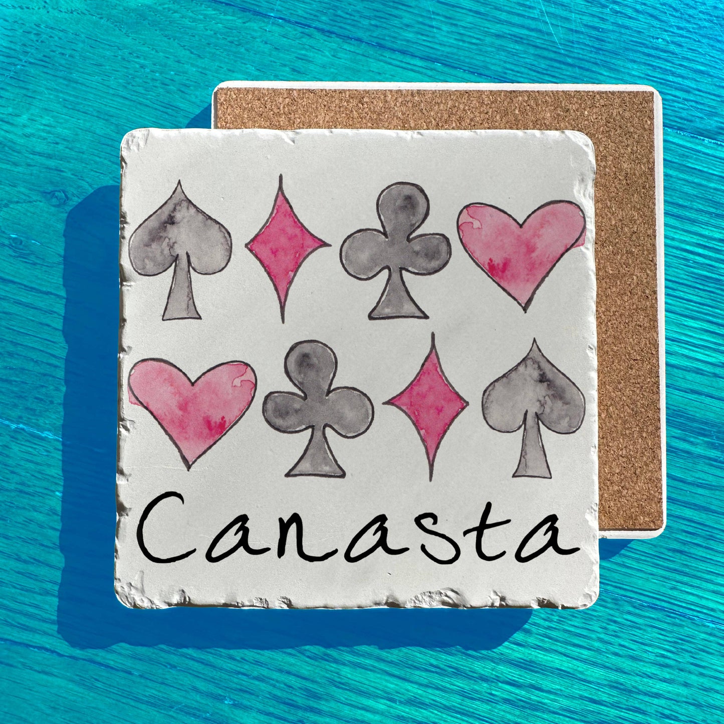 Canasta Playing Card Game Suits Tumbled Edge Stone Trivet