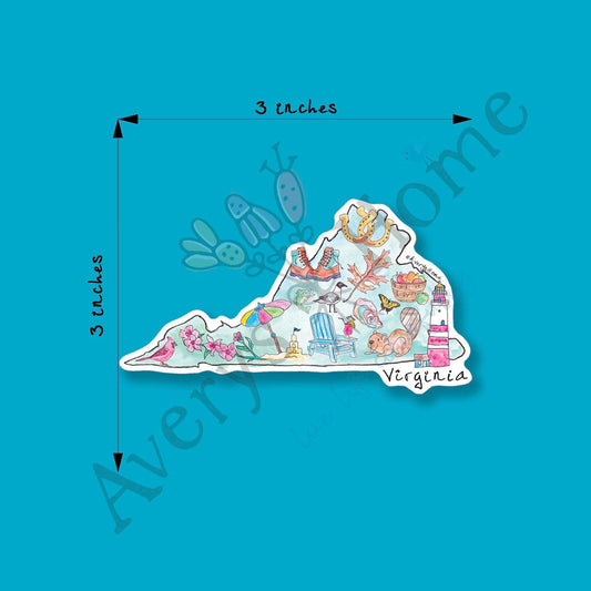 Virginia State Icon Map Art 3" White Vinyl Die-Cut Sticker