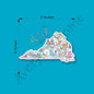 Virginia State Icon Map Art 3" White Vinyl Die-Cut Sticker