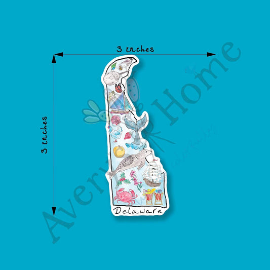 Delaware State Icon Map Art 3" White Vinyl Die-Cut Sticker