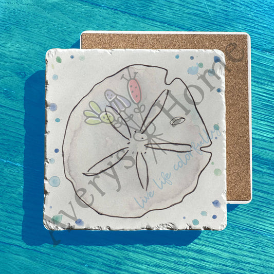 Ocean Sand Dollar Watercolor Art Tumbled Stone Trivet