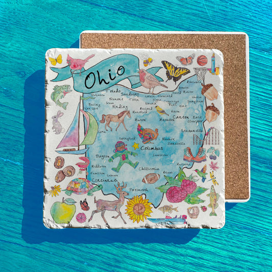 Ohio State Icon Map Watercolor Tumbled Edge Stone Trivet