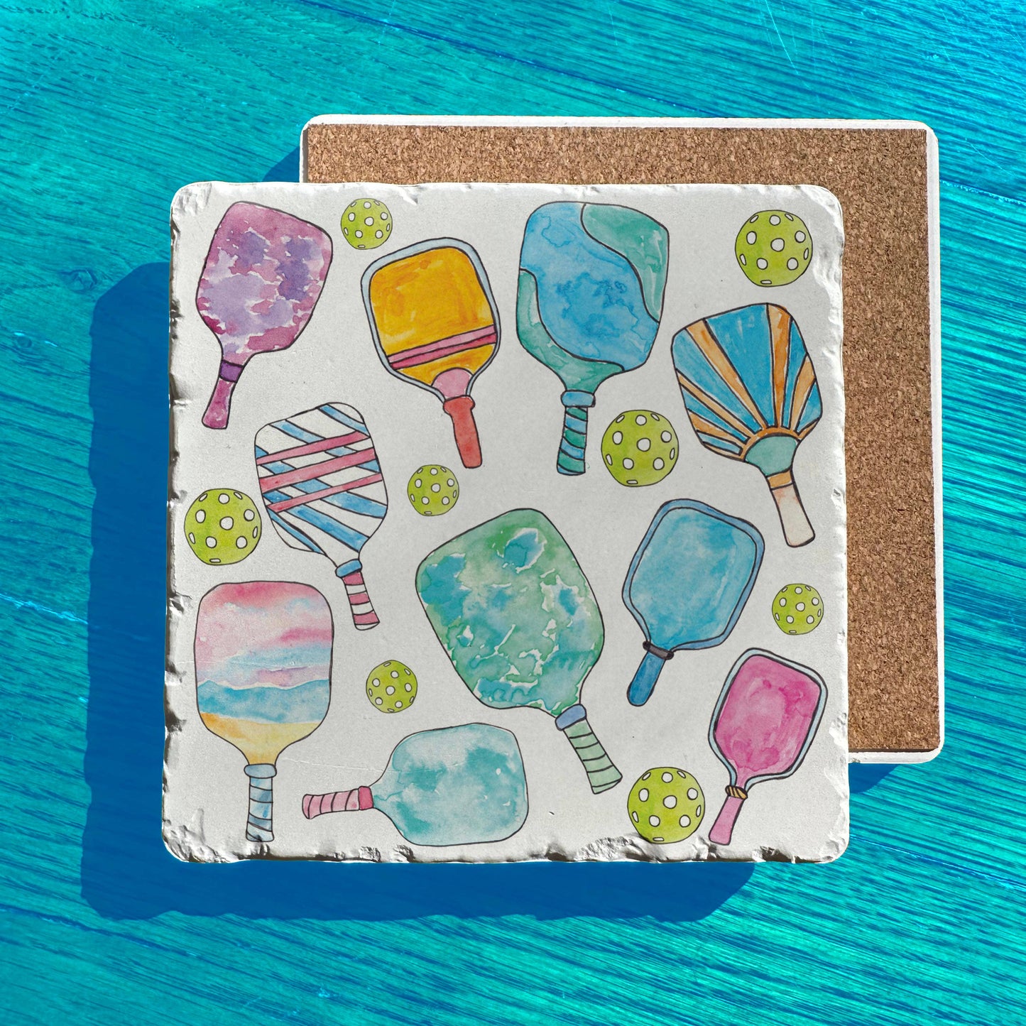 Colorful Pickleball Paddles Tumbled Edge Stone Trivet