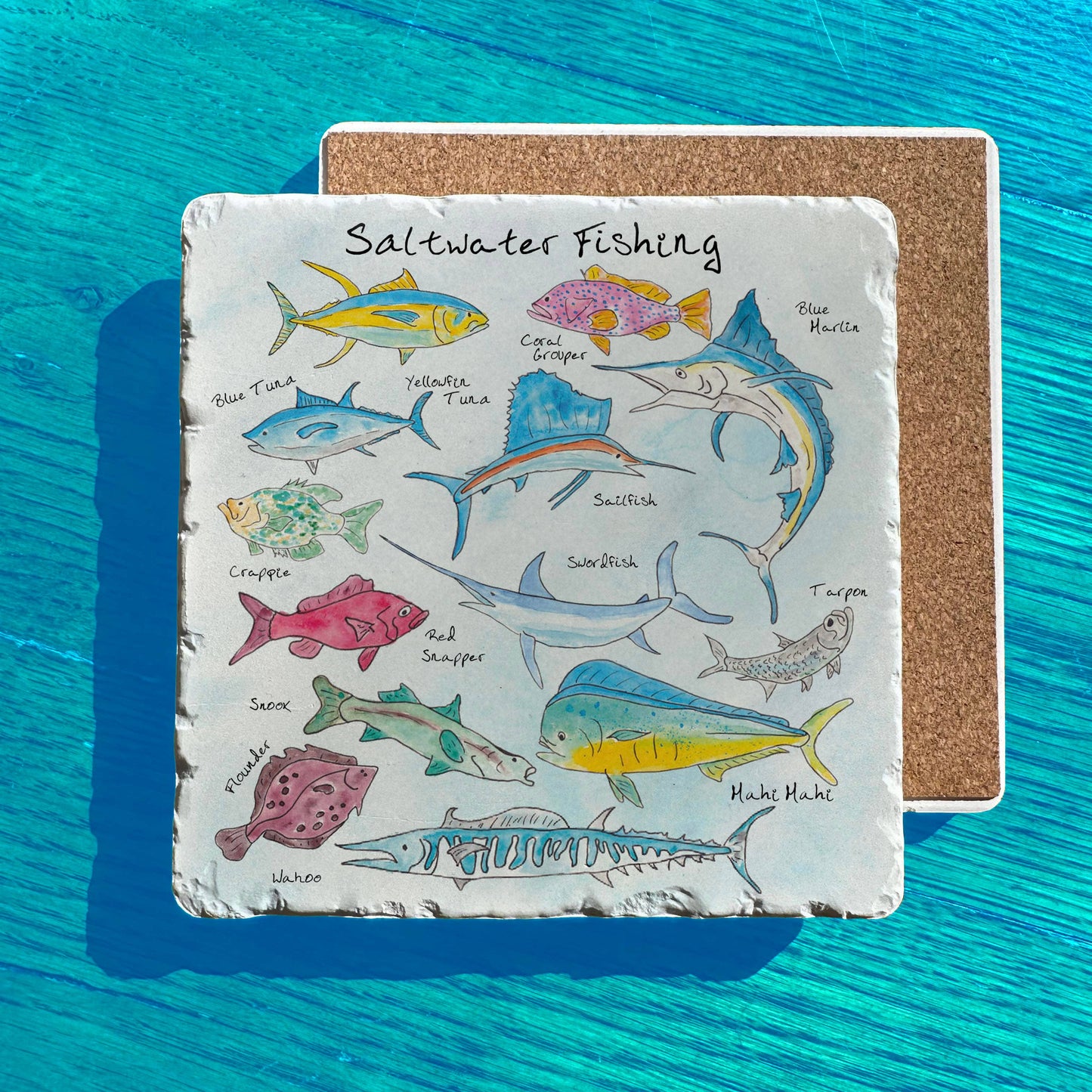 Saltwater Fishing Tumbled Stone Trivet – Sport Ocean Gift