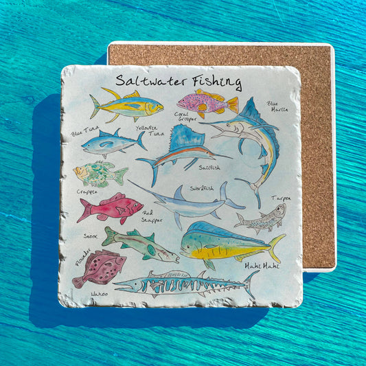 Saltwater Fishing Tumbled Stone Trivet – Sport Ocean Gift