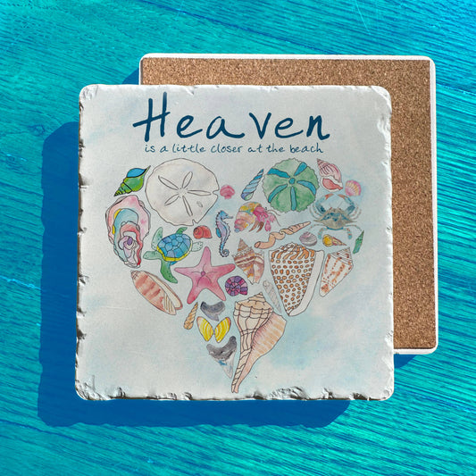 Heaven at the Beach Shell Heart Tumbled Edge Stone Trivet