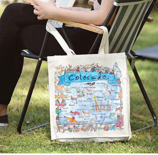 Colorado State Map Organic Mountain Souvenir Beach Tote Bag
