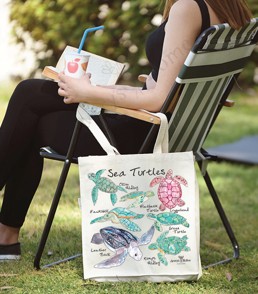 Sea Turtle Breeds Organic Cotton Tote Bag – Peaceful Ocean Decor