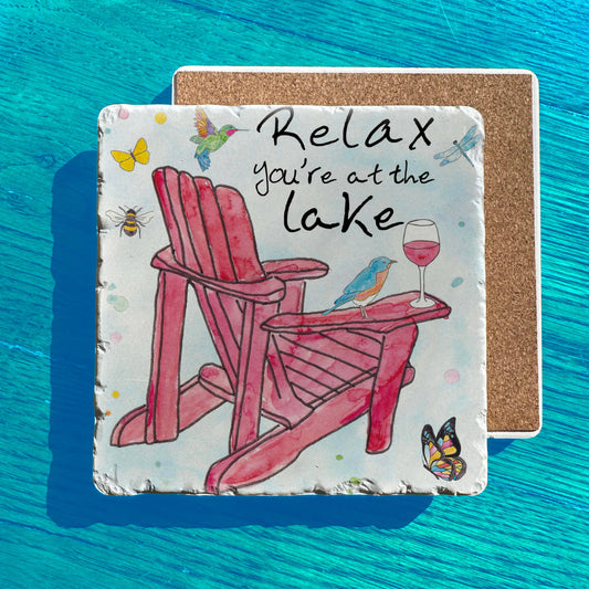 Relax at the Lake Adirondak Chair Tumbled Edge Stone Trivet