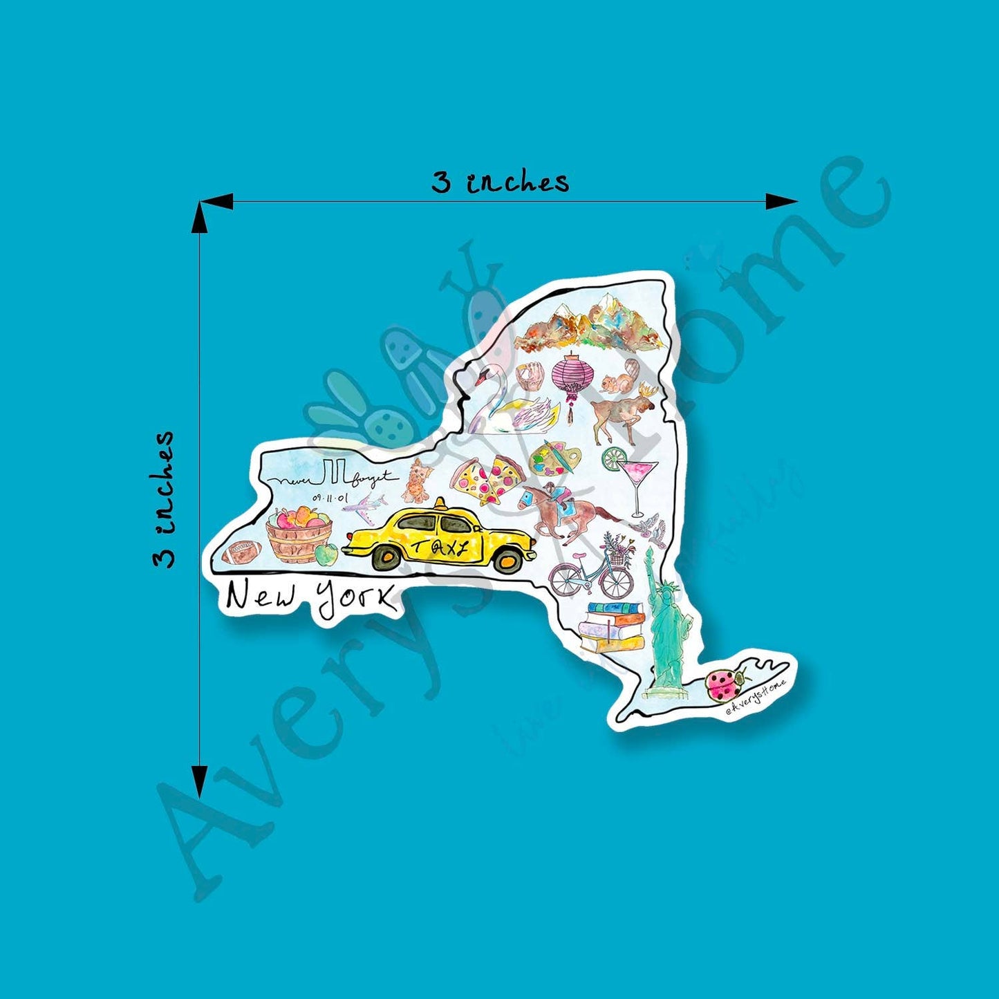 New York State Icon Map Art 3" White Vinyl Die-Cut Sticker