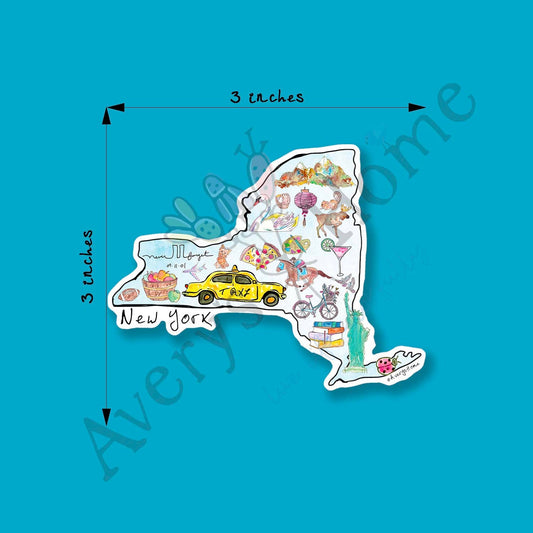 New York State Icon Map Art 3" White Vinyl Die-Cut Sticker