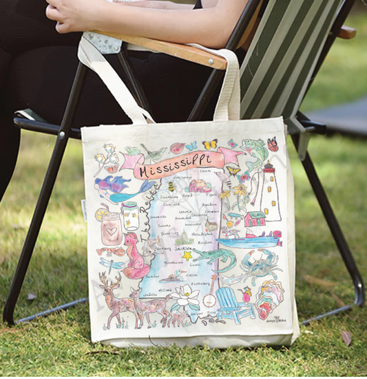 Mississippi State Map Organic Souvenir Beach Tote Bag