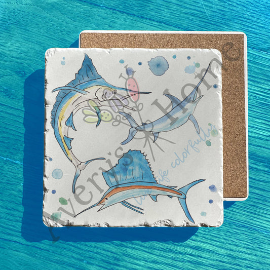 Marlin, Sailfish & Sword Fish Saltwater Tumbled Stone Trivet