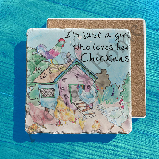 Girl Who Loves Her Chickens Watercolor Tumbled Stone Trivet