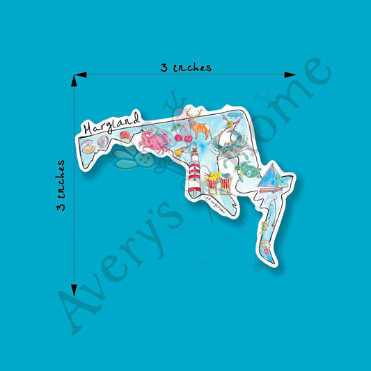 Maryland State Icon Map Art 3" White Vinyl Die-Cut Sticker