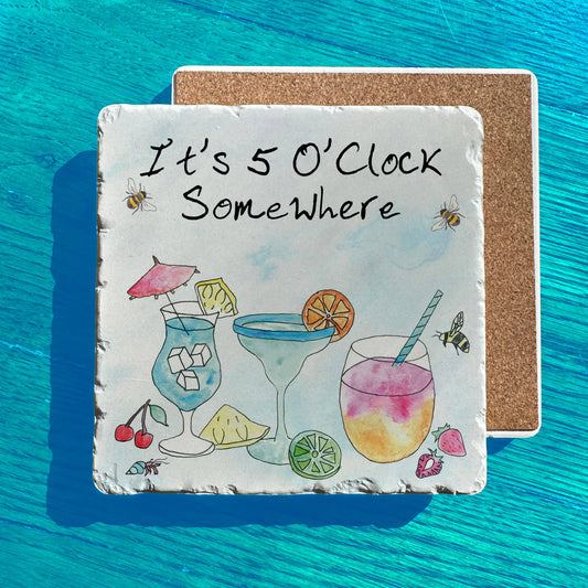It's Five O'clock Summer Beach Drink Tumbled Stone Trivet